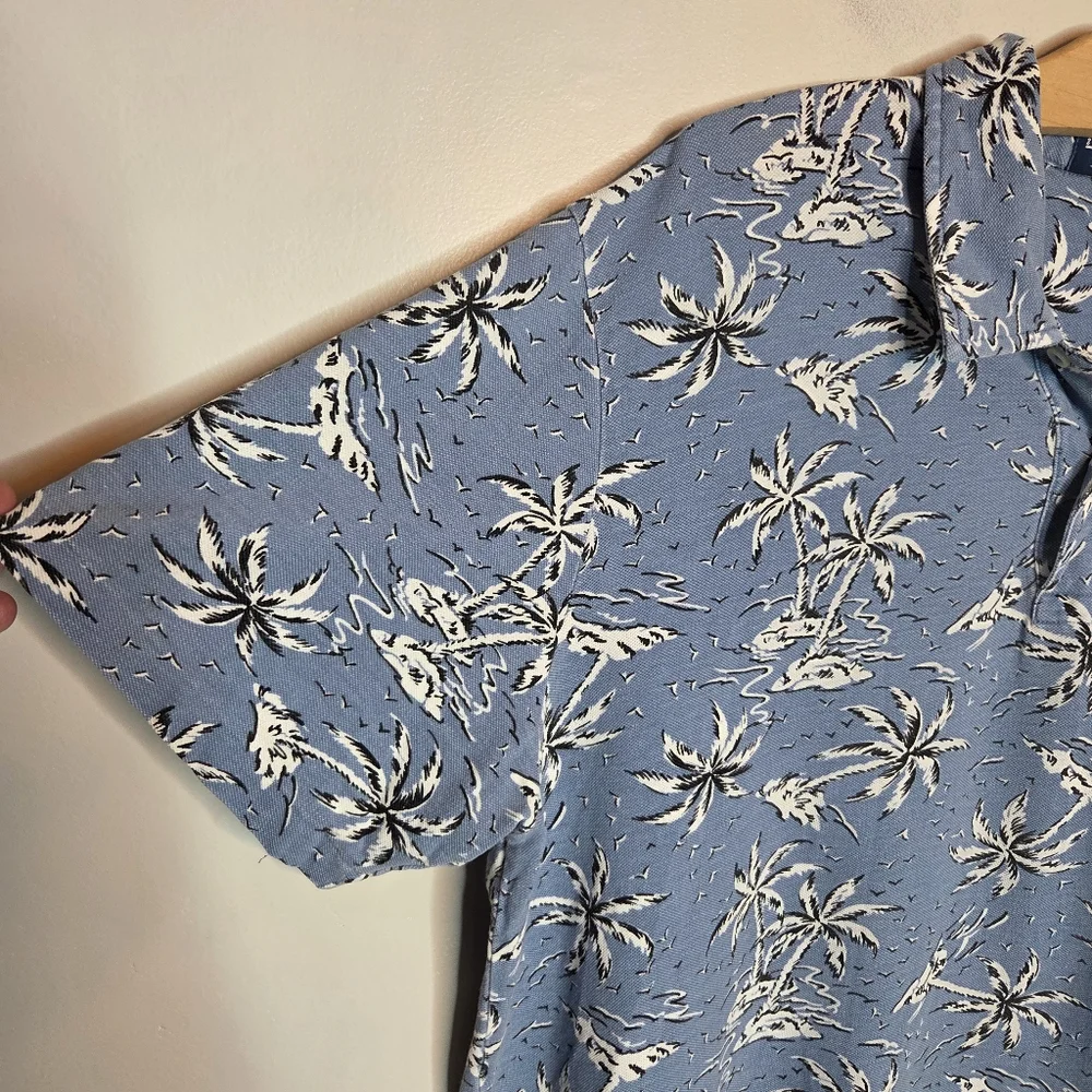 Polo Ralph Lauren Blue Tropical Palm Print Polo Shirt Size Large